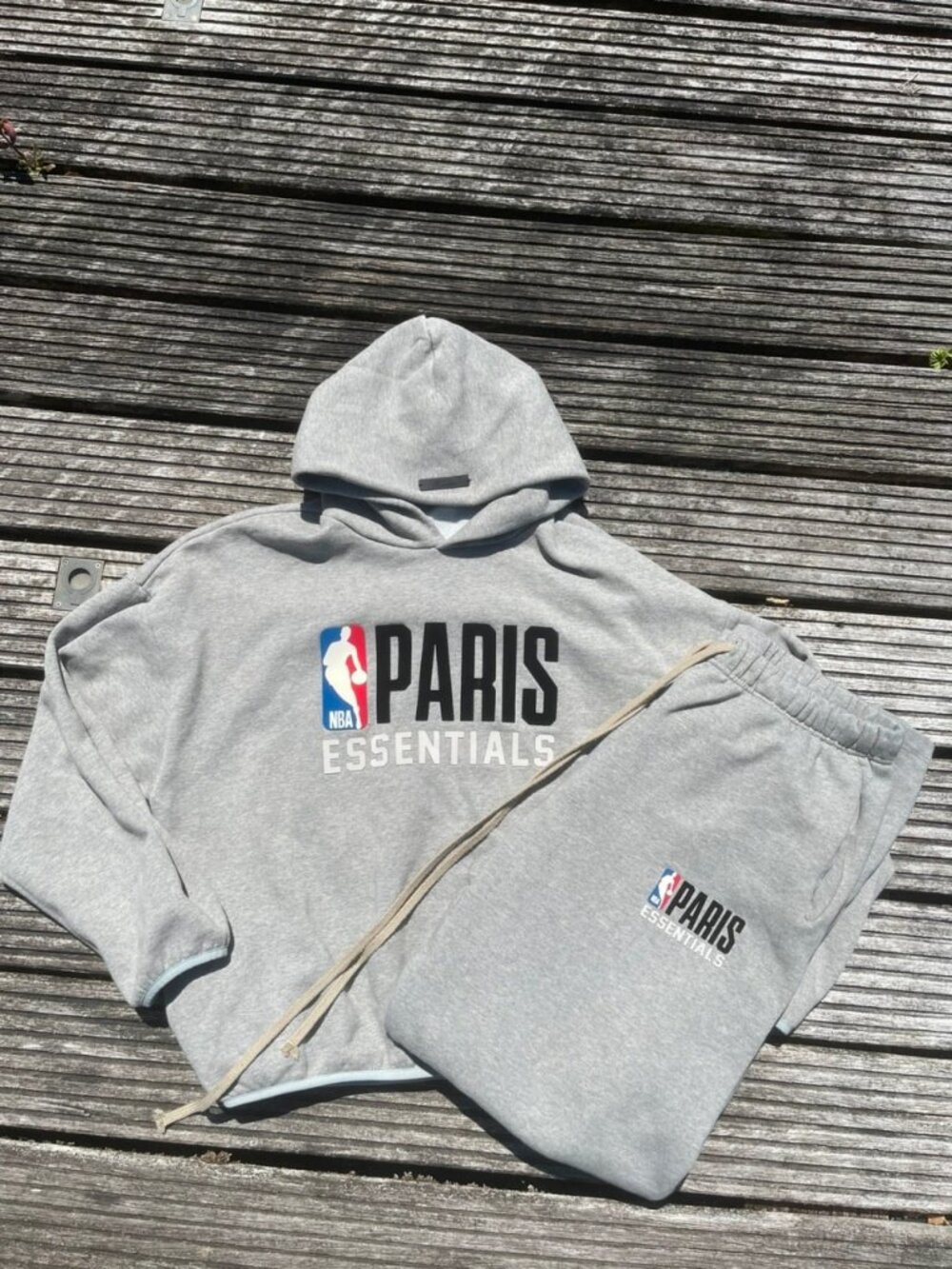 Fear of God Essentials x NBA Paris Hoodie & Sweatpants Tracksuit Grey Size L